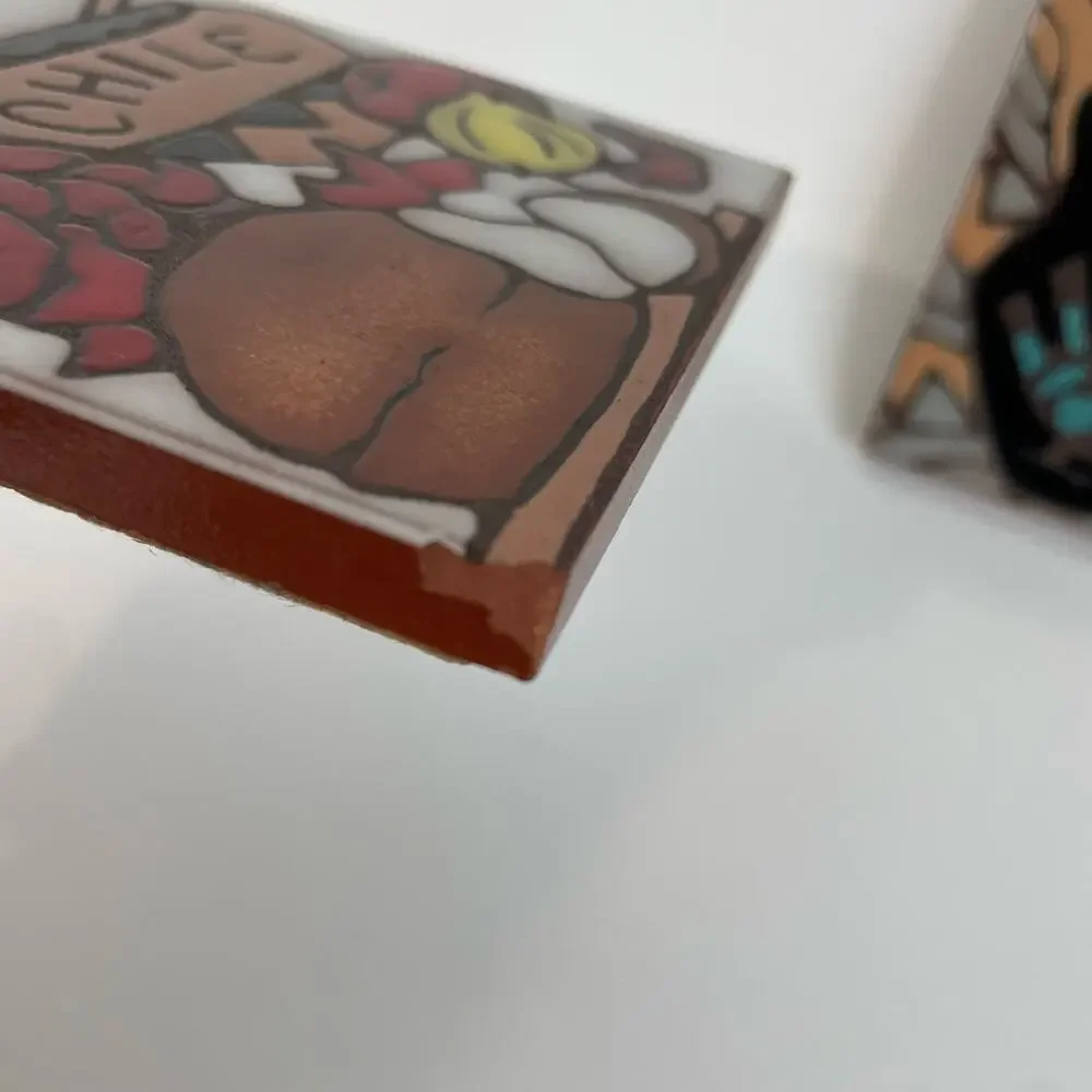 Set of 2 Mag Mor 4x4 Handpainted Vintage Chili Art Tiles Santa Fe NM Made in USA - Picture 5 of 9